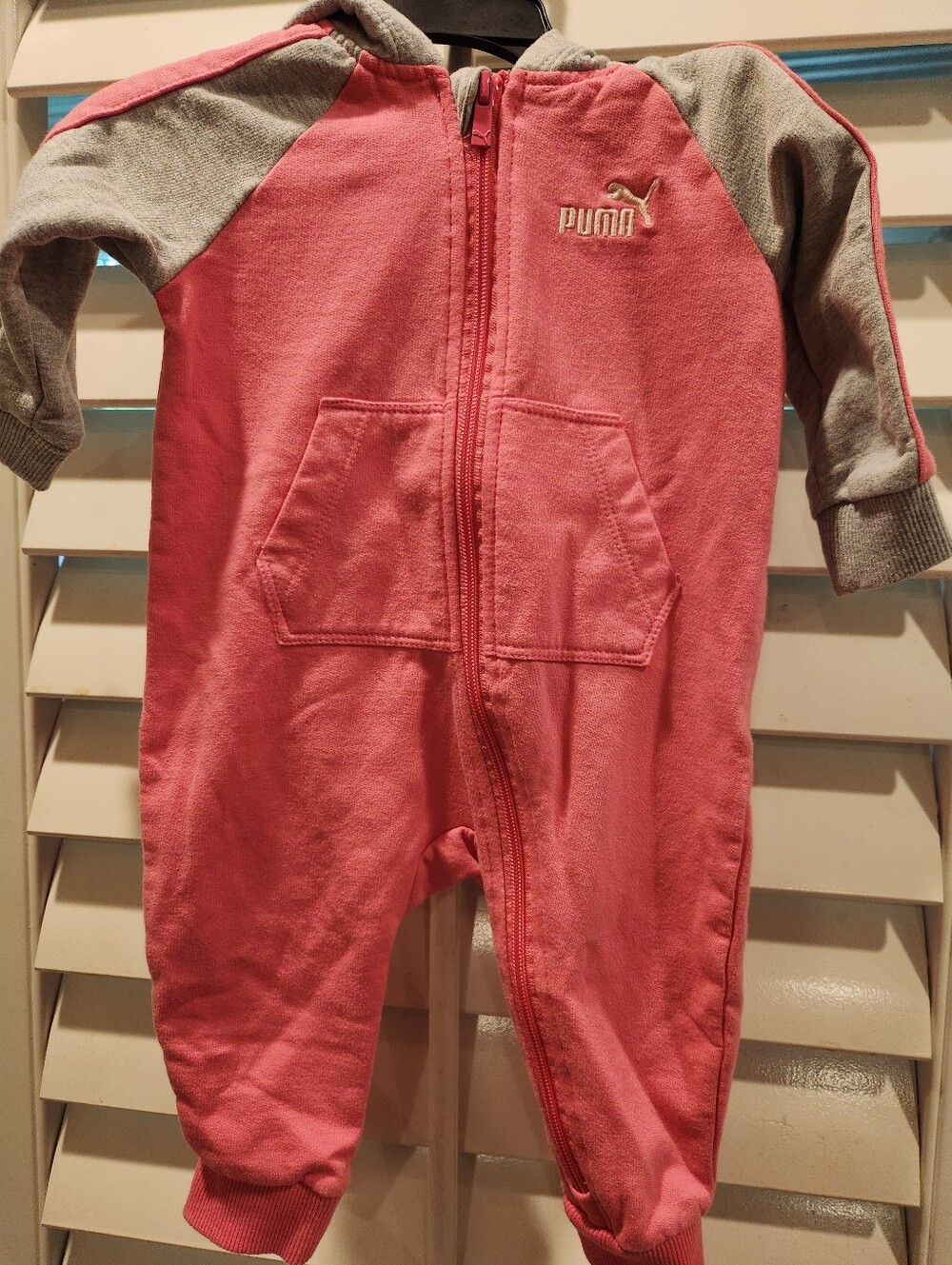 Puma Coral Pink & Gray Baby Zip Hoodie Jumpsuit